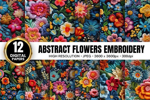 Abstract Flower Embroidery Digital Paper Review