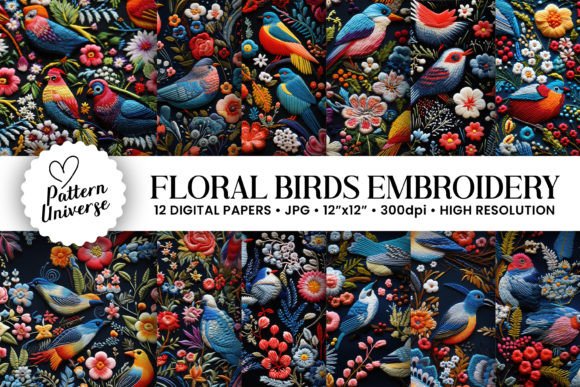 Floral Birds Embroidery Digital Papers Review