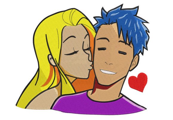 Valentine Couple Cheek Kiss Embroidery Review